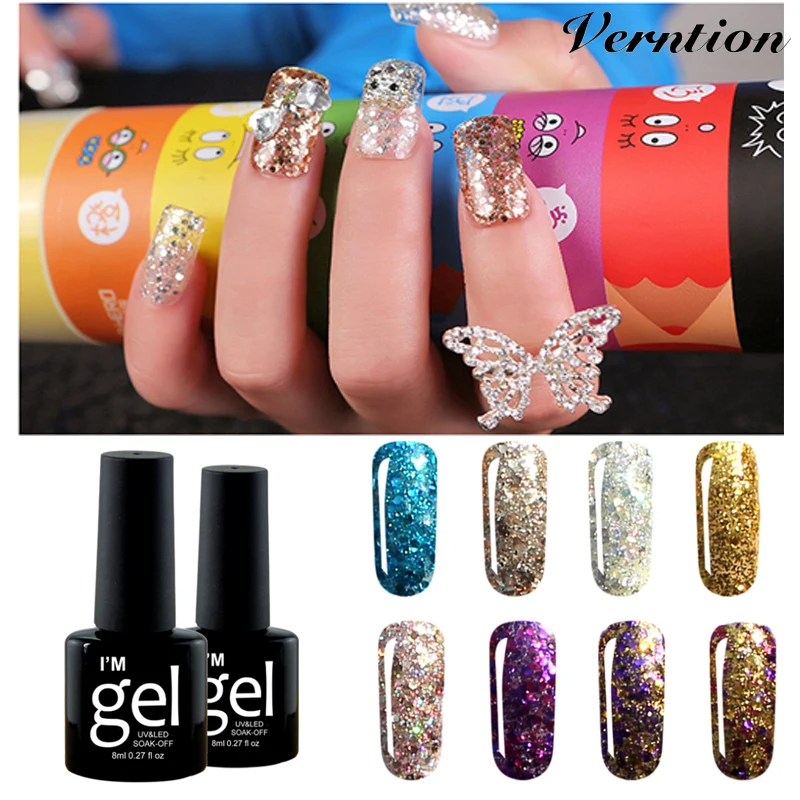 Verntion 8 мл Алмазный Блестящий цветной УФ Гель лак sGel для ногтей Профессиональный 3D