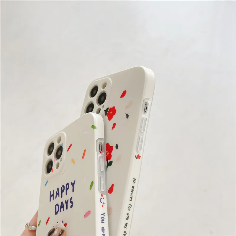 

Little Flowers Phone Case For iPhone 12 Mini 11Pro Max X XS Max XR SE2 Letter Soft TPU Silicone Cover For iPhone 7 8 Plus Case