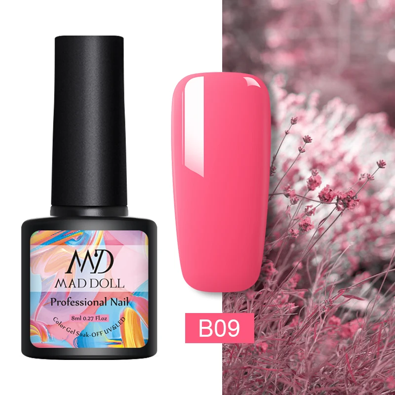 B09 MD MAD DOLL, 8 мл, УФ-гель для ногтей, серый, черный, чистый цвет для ногтей, отмачиваемый Гель-лак, однократный полуперманентный гель для ногтей - Цвет: B09