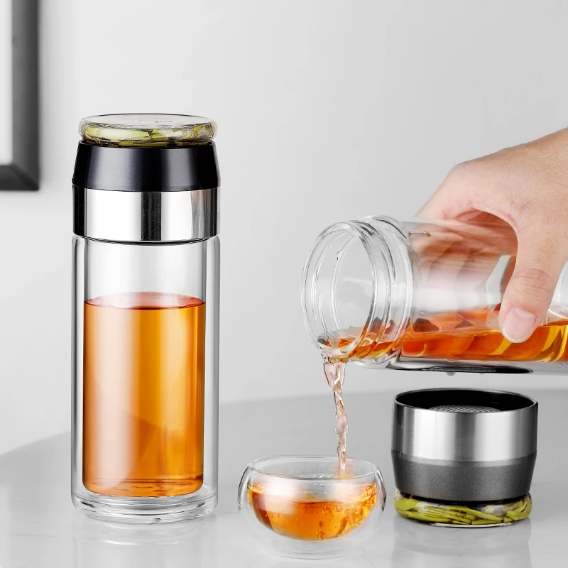 

Portable Double Wall Glass Travel Tea Infuser Bottle 300ml