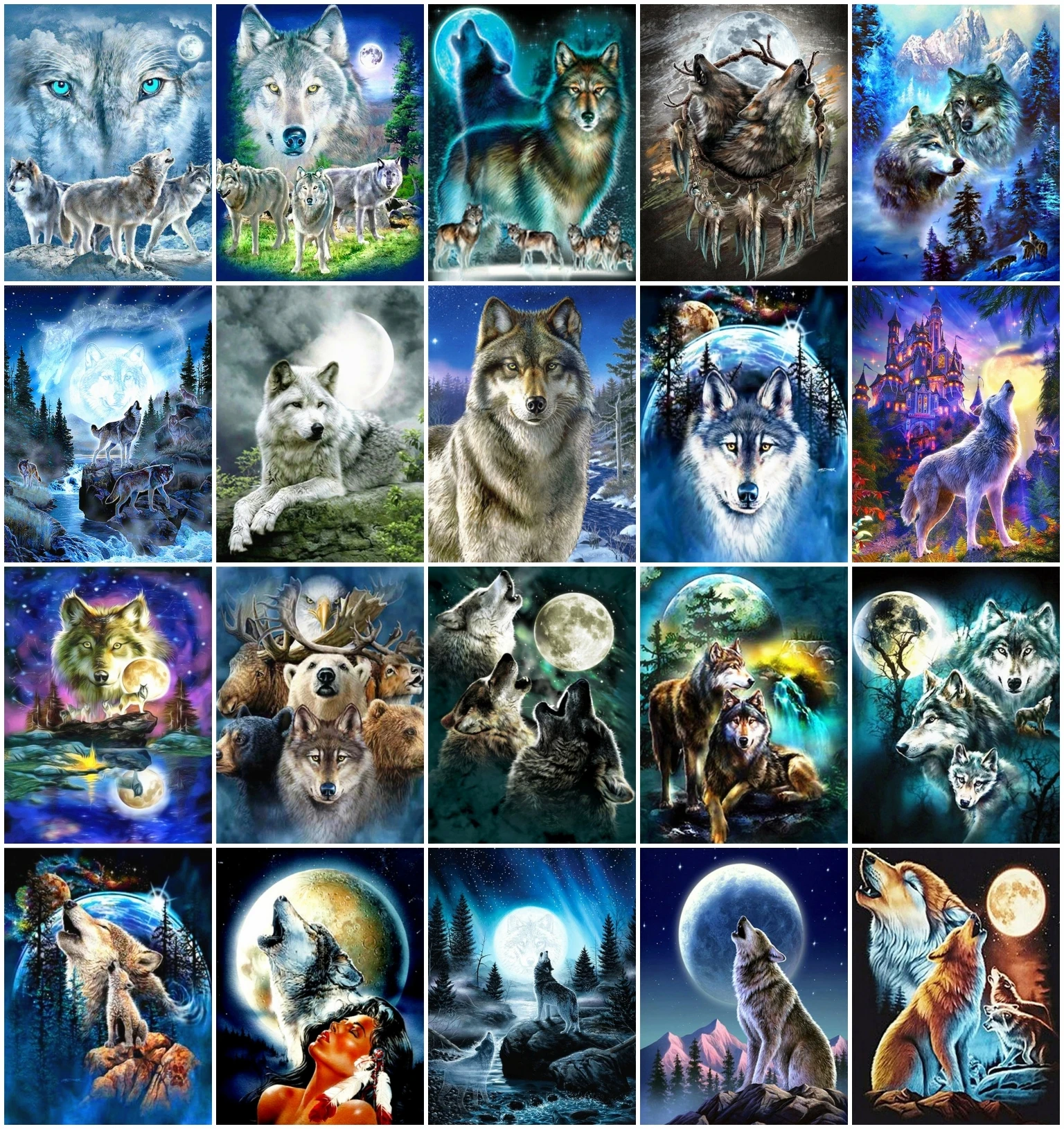 

AZQSD Paint By Numbers For Adults Wolf Moon Canvas Painting Frameless Oil Painting Animal Home Wall Art Canvas Painting Art