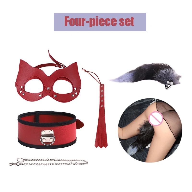 4 комплекта плюшевой кожи сексуальный костюм маска для глаз + кожаный хлыст