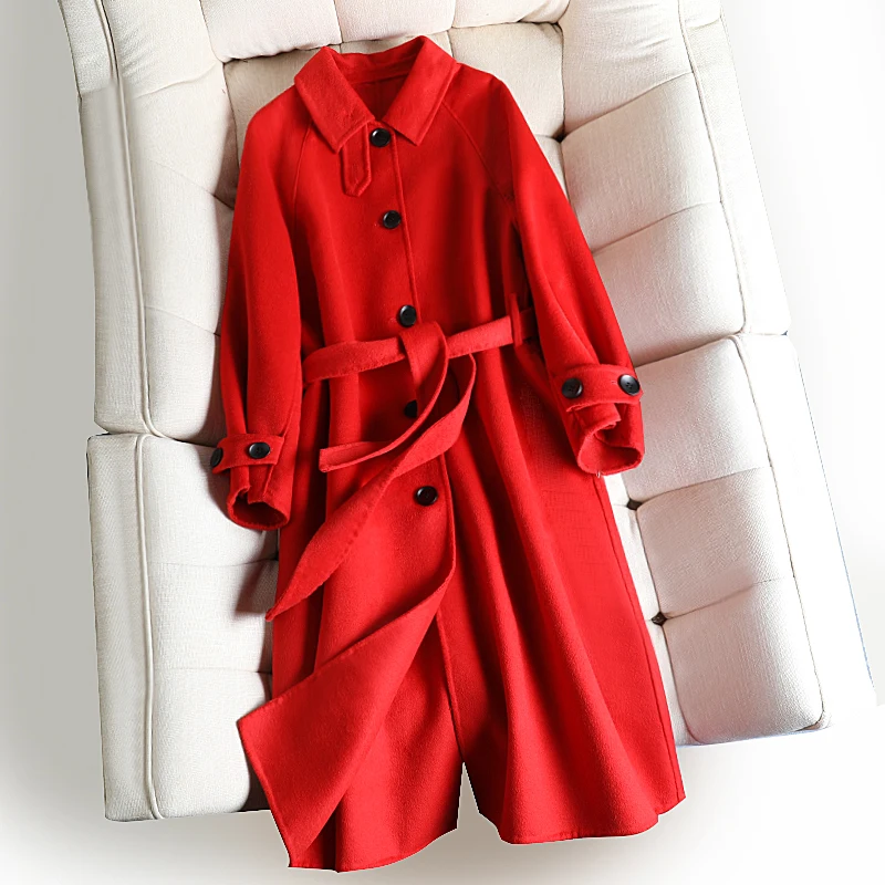 

of 2020 the new double-sided cashmere coat female in long han edition Hepburn wind with thick cloth coat wet outside