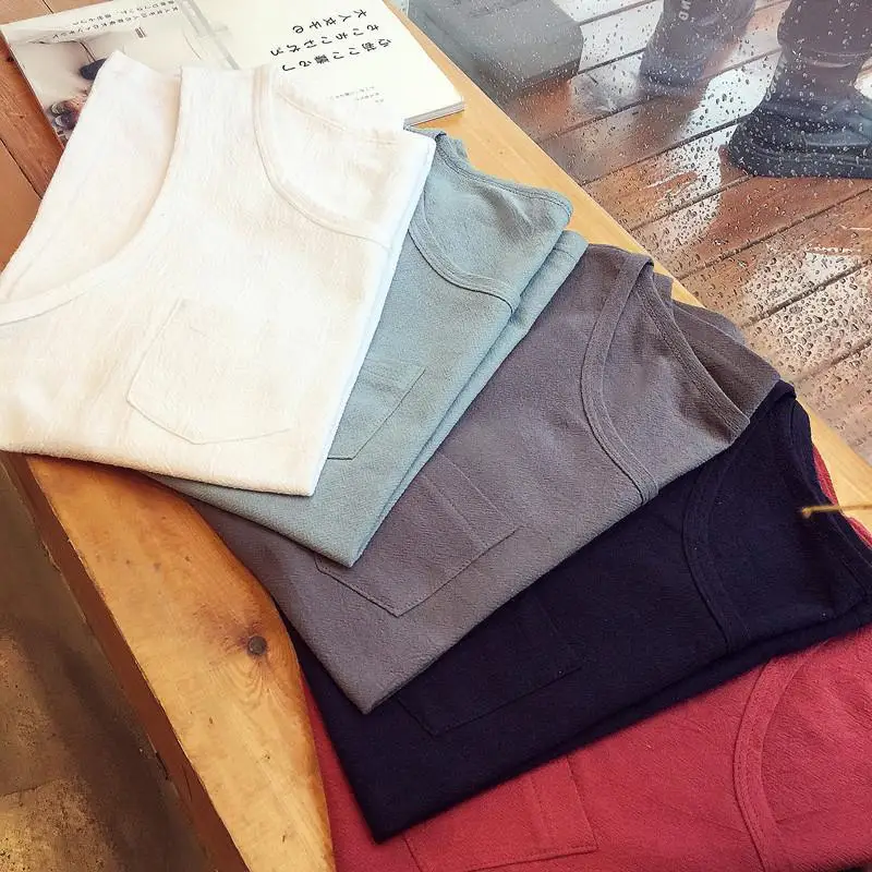 

Japanese Retro Hong Kong Style Cotton Printed Kay Sleeve Vest Boys Wide Band Loose Trend Bei Heart Student Sleeveless T-Shirt