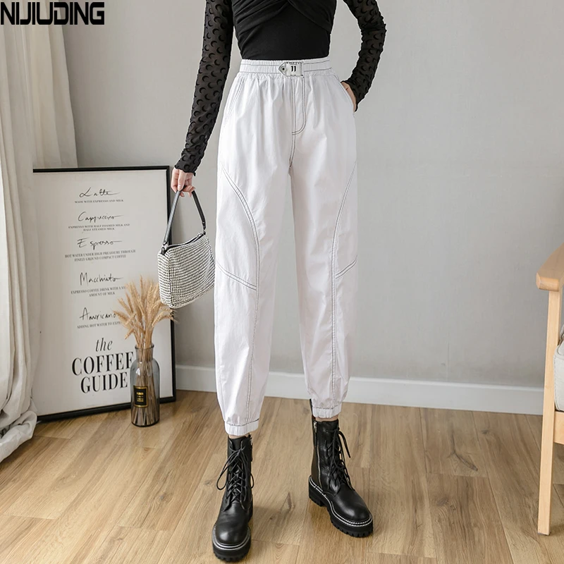 

NIJIUDING 2020 Autumn Overalls Women's High Waist Korean Loose Straight-leg Casual Pants Nine-point Beamed Harem Pants All-match