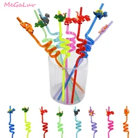 8pcslot dinosaur theme plastic straws reusable plastic drinking straws for kids birthday party decorations dino party supplies