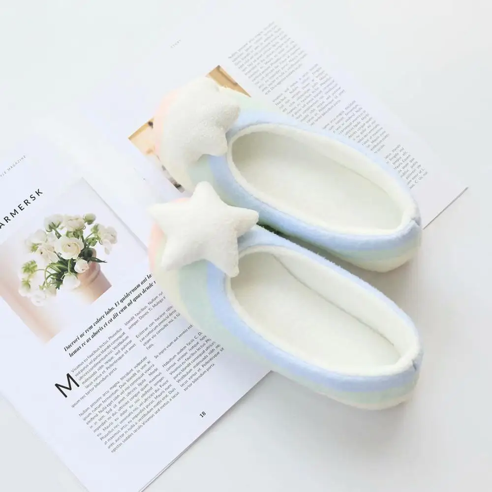 Soft Rainbow Stripe autumn and winter moon shoes Cloud Star soft bottom non slip bag and home slippers