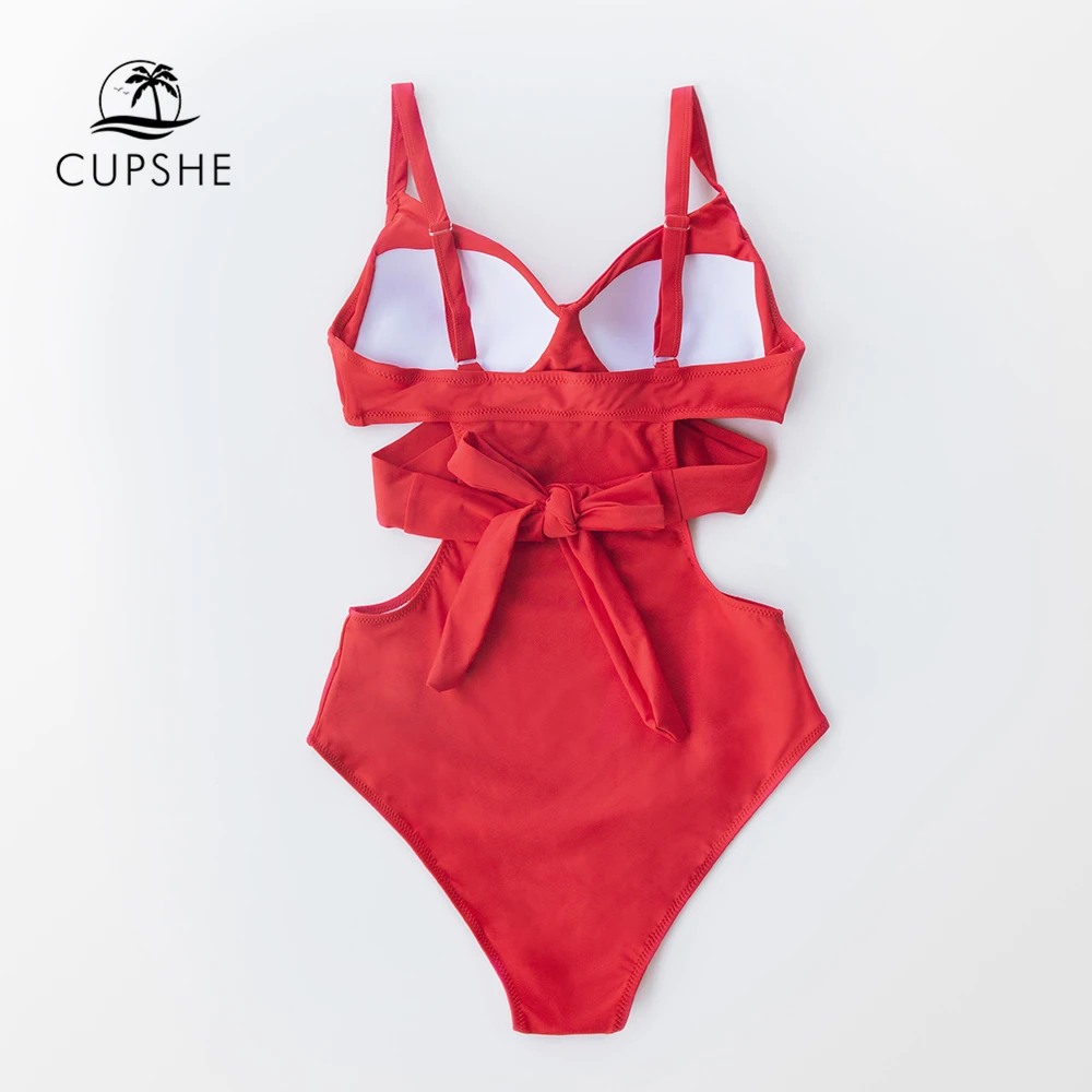 CUPSHE красный цельный купальник с вырезами и формованными чашками женский