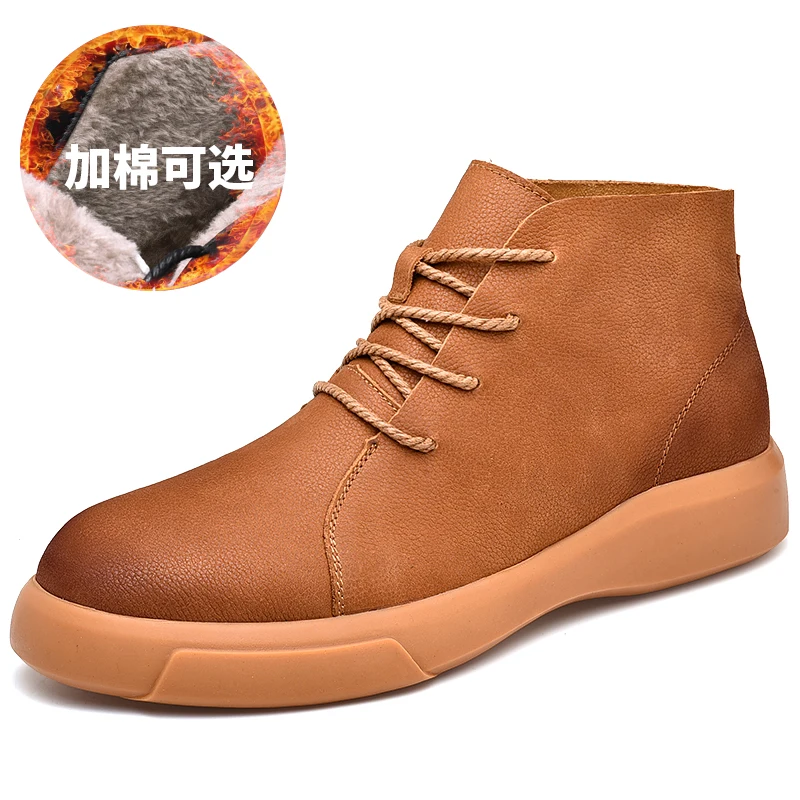 Brown plus velvet Новинка года; женские и мужские Ботинки martin из натуральной кожи; Зимние ботильоны для пары; Повседневная модная женская обувь на шнуровке; Цвет Черный; botas mujer - Цвет: Brown plus velvet