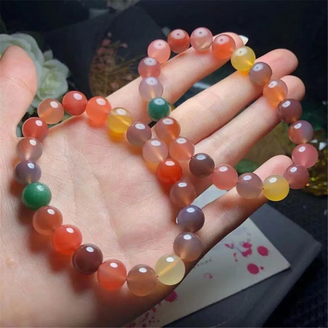 

10mm Natural Salt Agate Bracelet For Women Lady Men Healing Love Gift Stone Round Beads Colorful Crystal Strands Jewelry AAAAA