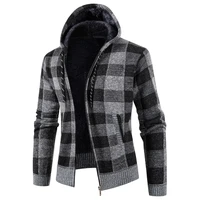 thick hooded men s zipper cotton padded coat loose plaid coat fleece padded jacket autumn and winter