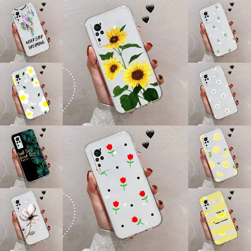 

cute Fruit Flower Phone Case Transparent For VIVO S 9 7 6 IQOO NEO 7 5 3 Z3 Z1 X E pro Soft TPU Clear Mobile bags