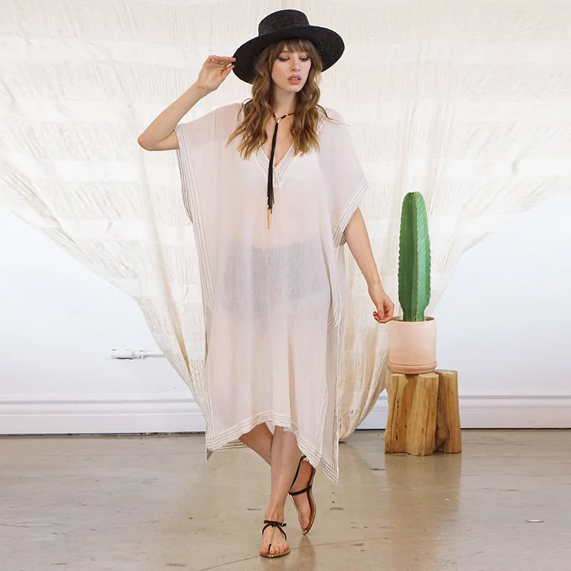 Белый шифоновый купальный костюм накидка Пляжная туника Сексуальная саронг