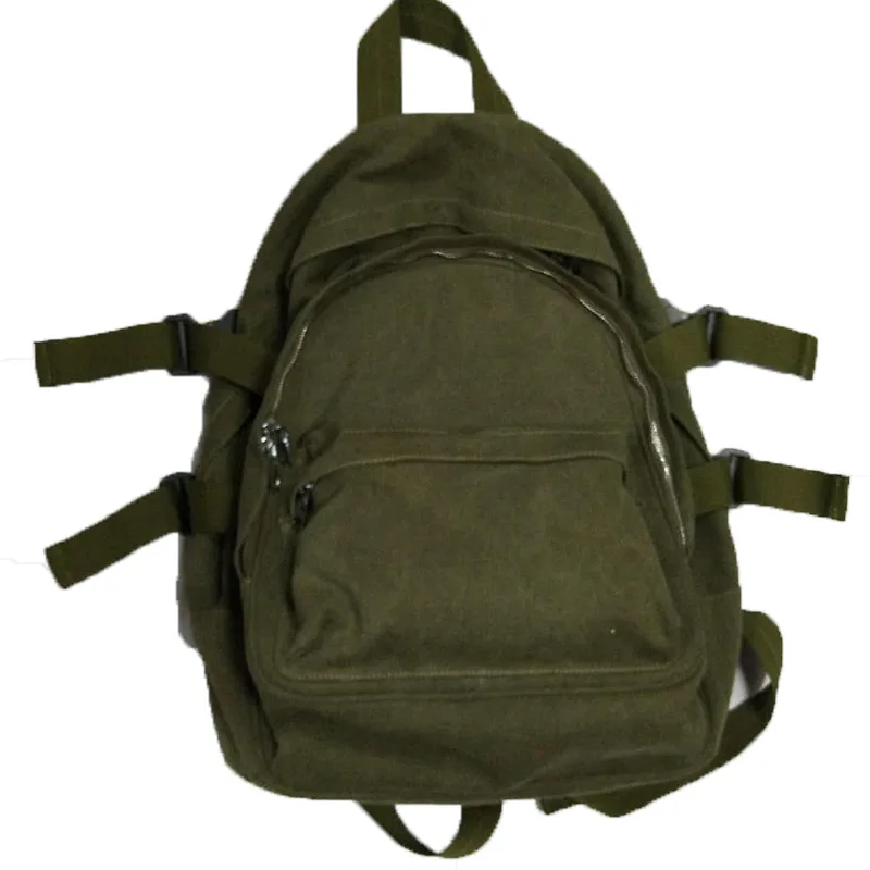 

2021 new style Japanese and Korean army green canvas bag retro double-bag backpacking trip outdoor multi-pocket backpack