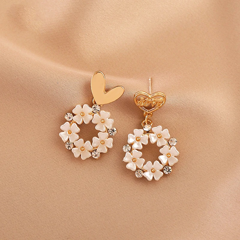 

Romantic Charming 14k Real Gold Heart-shaped Flowers Drop Earrings for Women S925 Silver Needle High Quality Jewelry AAA Zircon