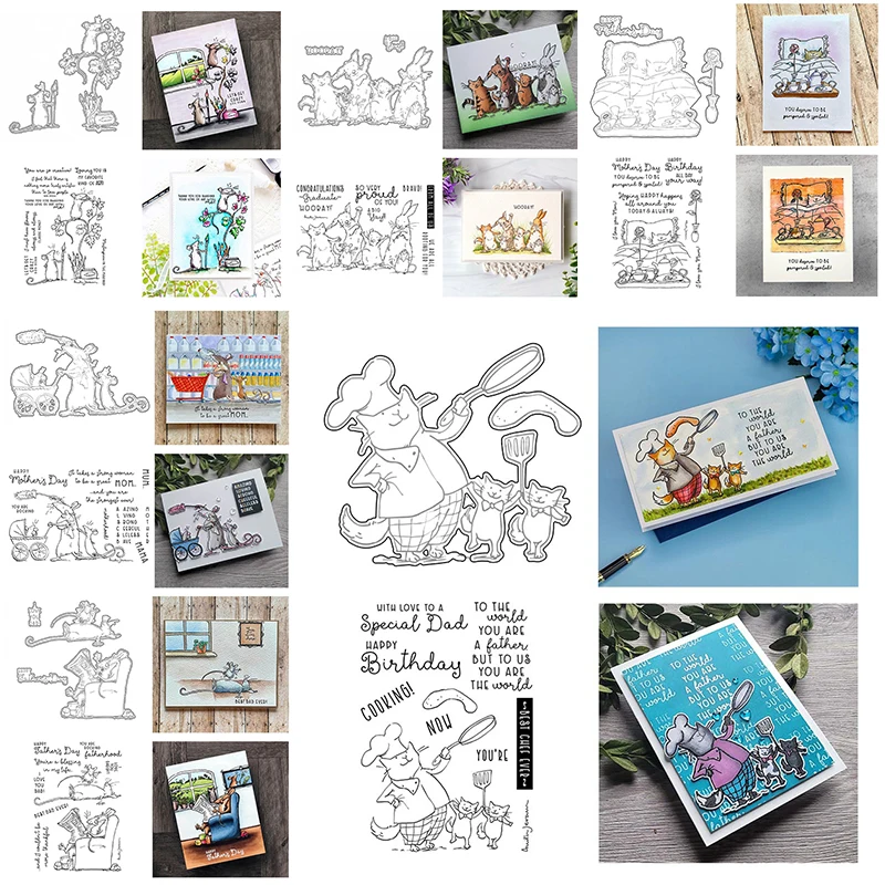 

Animals Word Cat Cooker Rats Mother And Baby Daddy Mommy Cutting Dies Matching Clear Stamp For Crafts Card Photo Album Making