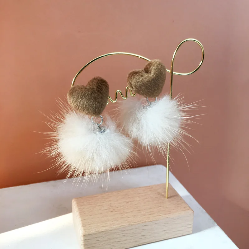 

Beauty Cute Hair Balls Drop Earrings for Women Sweet Hearts Dangle Earrings