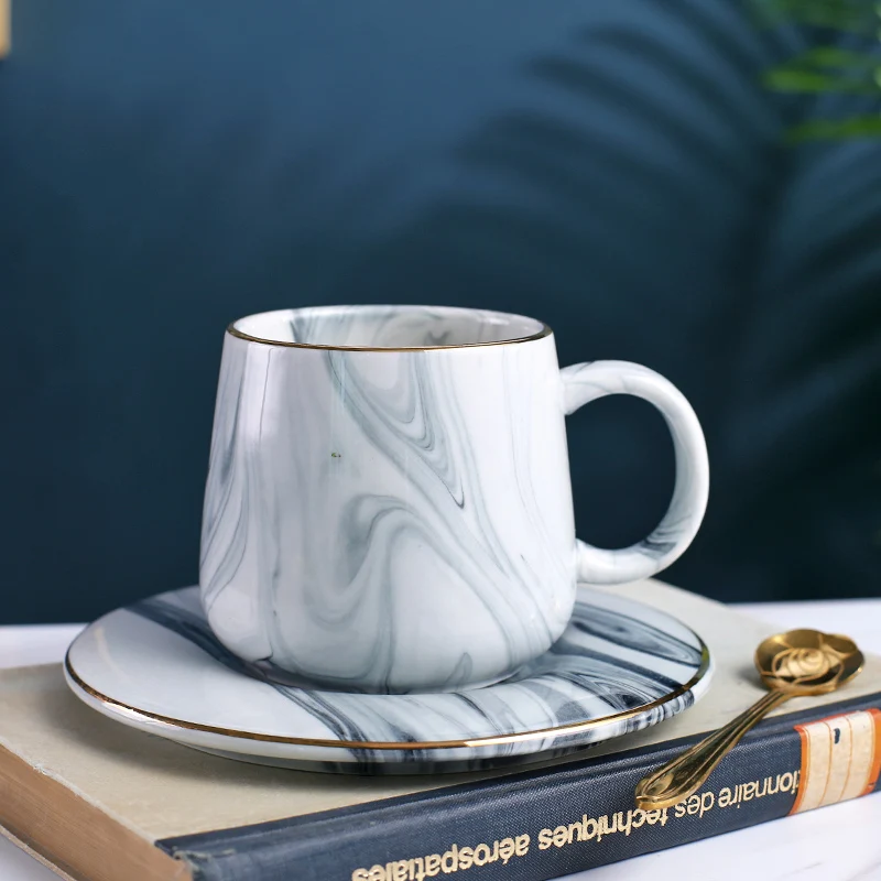 

Marble Luxury Coffee Mug China Bone Coffee Mugs Textured Porcelain Matte Cute Cup Saucer Set Taza Cafe Afternoon Tea Cup EE50BD