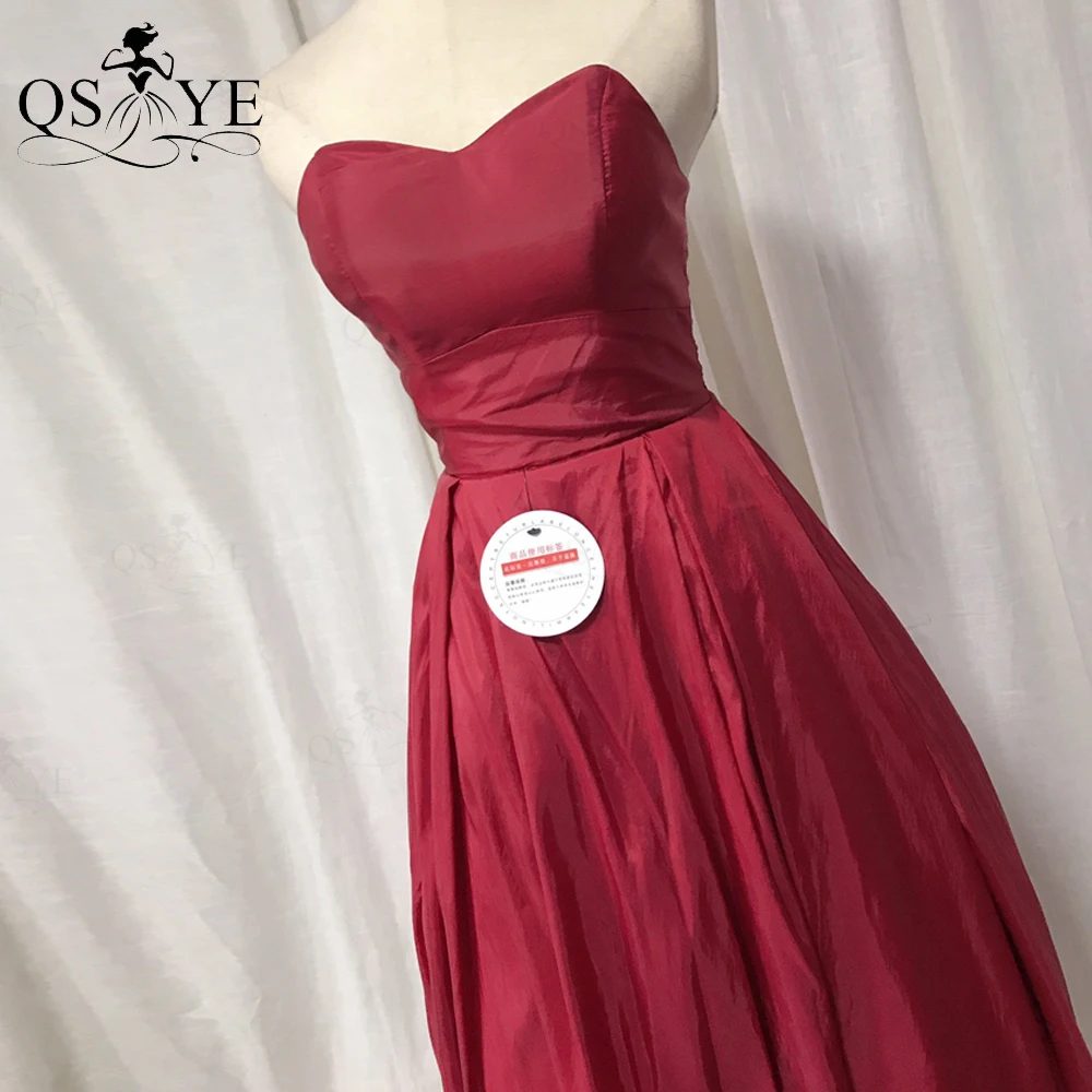 

QSYYE Broken Size Red Short Homecoming Dresses Plain Taffeta Satin Prom Gown Lace up Back Strapless Neck Girl Lady Party Gown