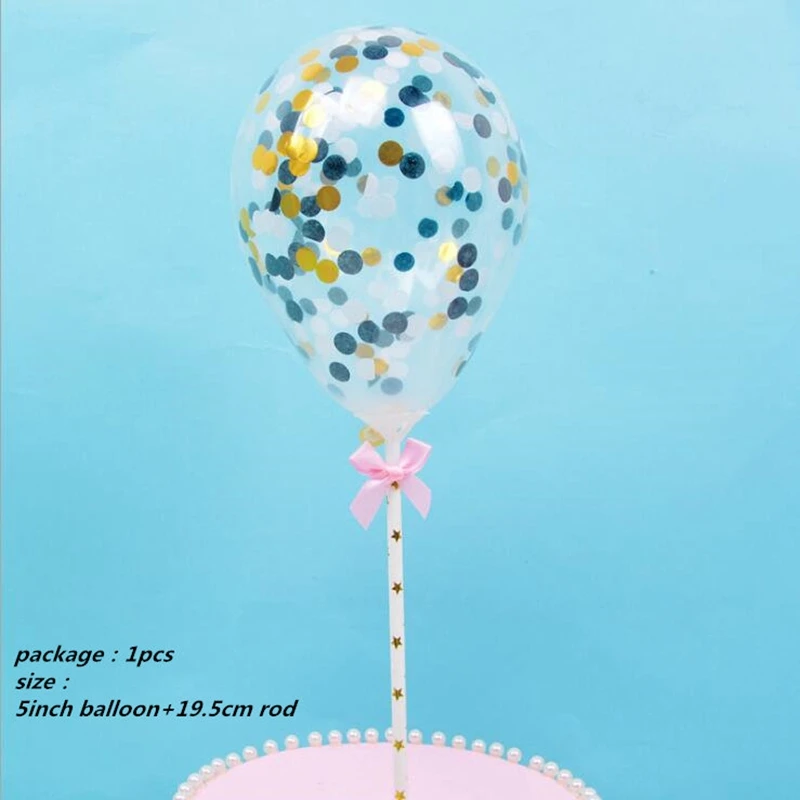 Round Balloon topper Самонадувающиеся мини золотые воздушные шары из фольги в виде цифр Торт Топперы с бантом Пластиковая Палочка Свадьба День Рождения Вечеринка торт поставки - Цвет: Round Balloon topper