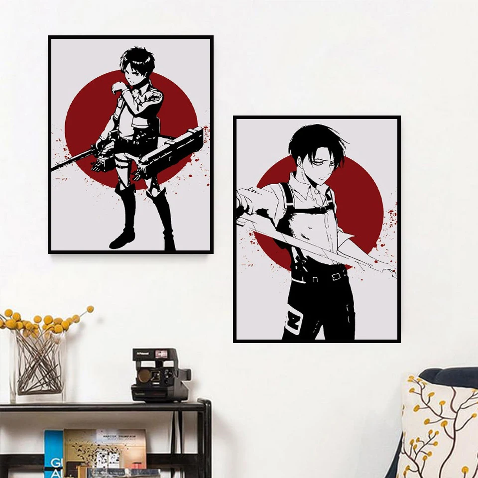 Современные высококачественные постеры и печати аниме Муралов с образами Эрена, Атакующего Гигантского Йегера, Леви Аккермана на холсте живописи детской картинки.