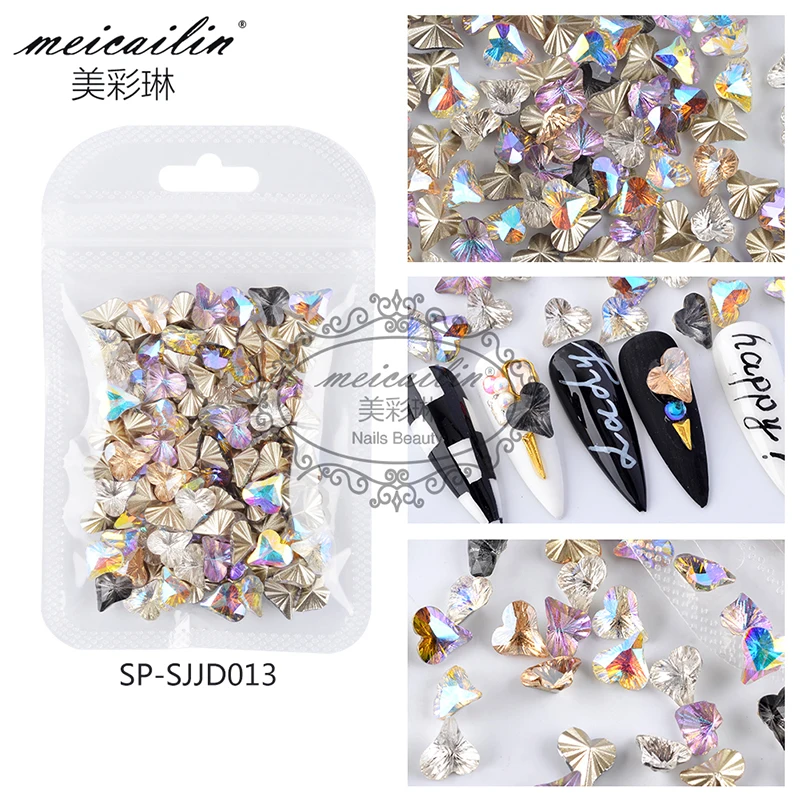 

Mix Color 100Pcs AB Heart Crystal Nail Art Rhinestones 3D Gold Sharp V-Bottom Shiny Diamonds Gems Jewelry DIY Nails Decorations