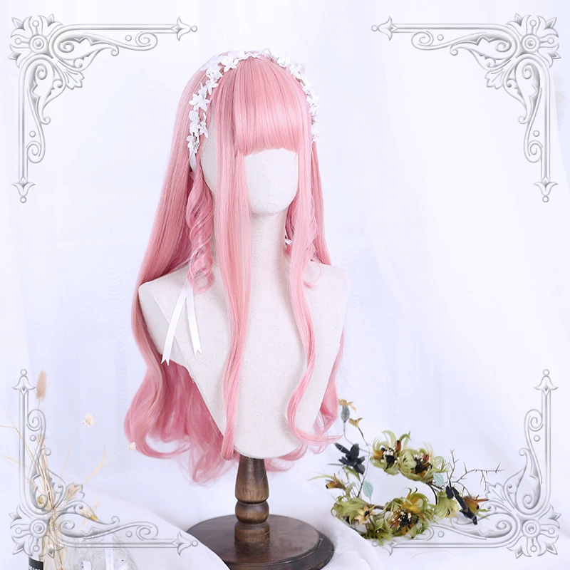 

High Quality Soft Girl Lolita 70 CM + Pink Roman Volume Long Wig