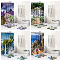3d natural plant landscape waterproof fabric bathroom accessories bath curtain cover non slip carpet bathroom cover bath mat