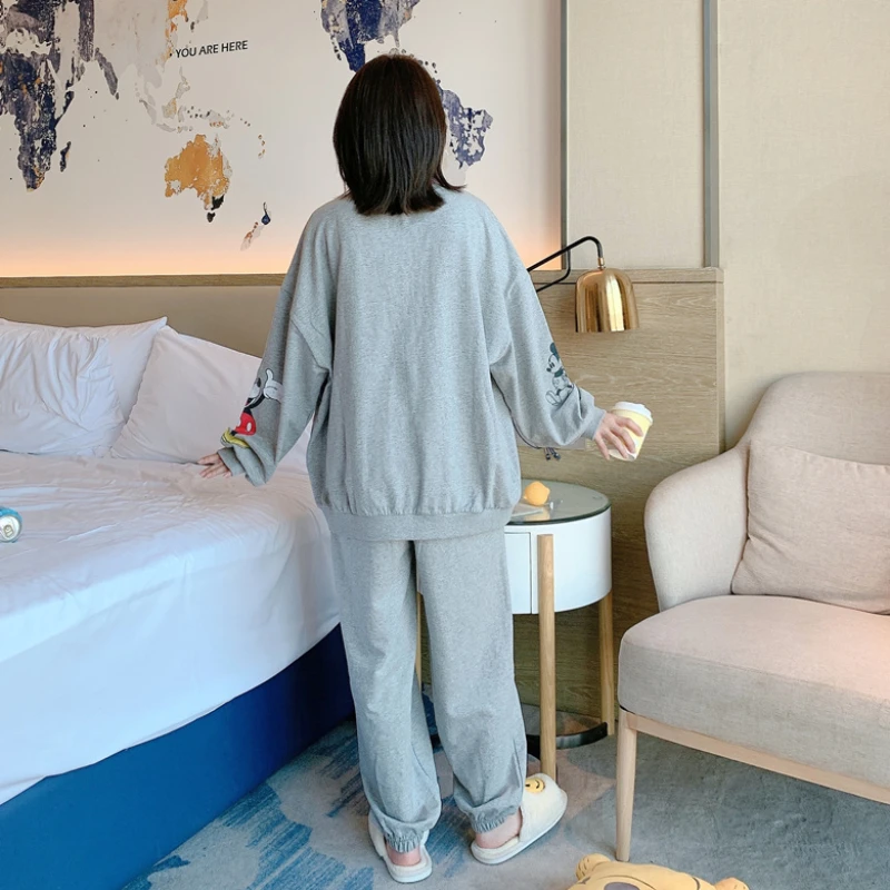 Disney Mickey Mouse Cute Kawaii Pajama Sets Autumn Spring Women Crewneck Long Sleeve Loose Christmas Pajamas Ladies Sleepwear