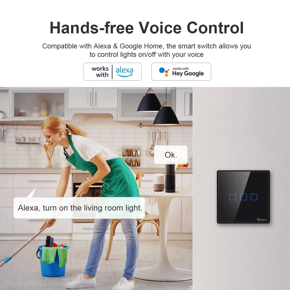 Itead Sonoff T3 UK 1/2/3 gang TX 433Mhz RF WiFi настенный сенсорный выключатель дистанционное