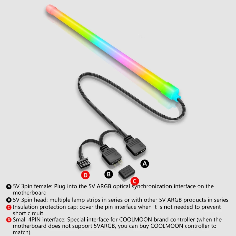 

360° PC Computer Case Light Bar Coolmoon Y360 Silicone Light Bar ARGB LED Strip with 5V 3pin 4Pin RGB LED Light Strip