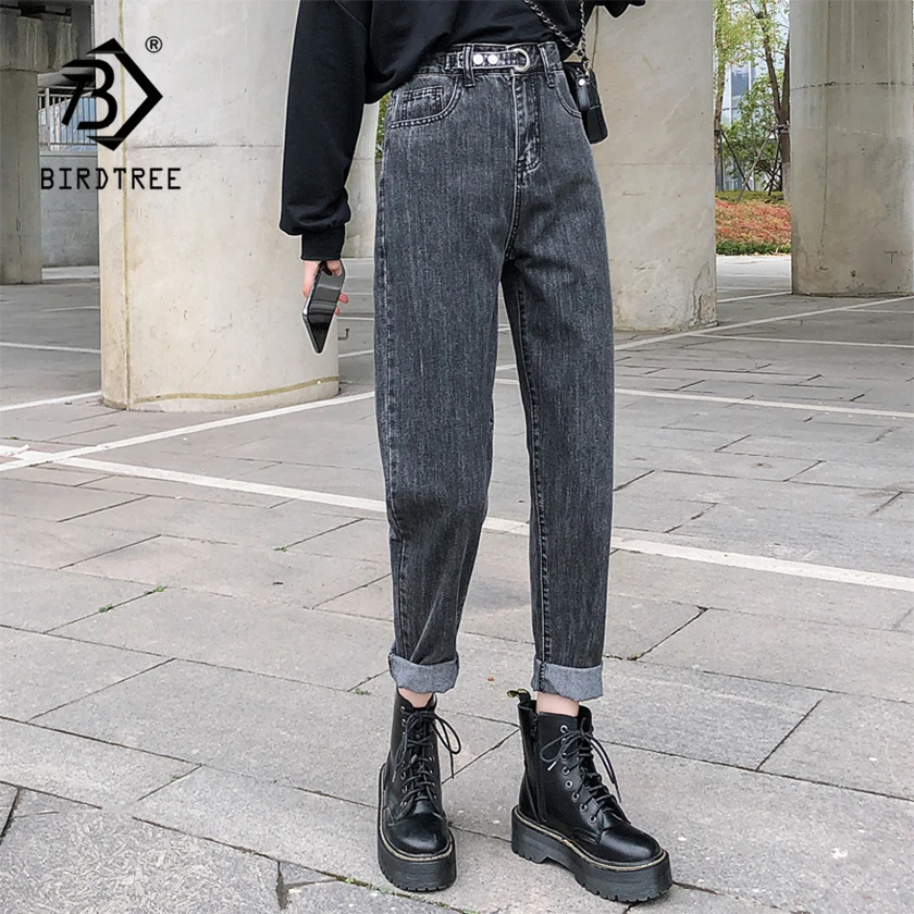 

2020 Spring New Vintage High Waist Boyfriend Slouchy Mom Jeans Denim Blue Harem Pants For Women Autumn Casual Trousers B01634F