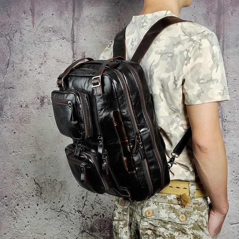 backpack-coffee Кожаный Модный деловой портфель, сумка-мессенджер, Мужская Дизайнерская Дорожная сумка для ноутбука, чехол для документов, сумка-тоут, портфель, сумка k1013 - Цвет: backpack-coffee