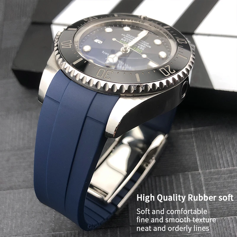 Ремешок силиконовый для часов 21 мм сменный ролевых Rolex DEEPSEA-Dwell er 126660 синий черный