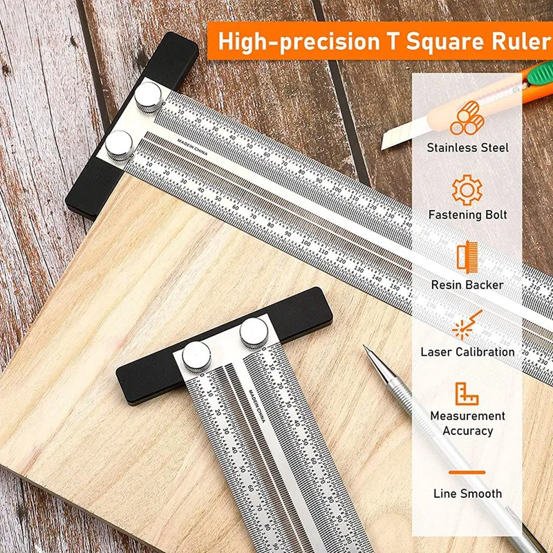 

200mm and 300mm High-Precision T Square Ruler, Ultra Precision Marking Ruler, Stainless Steel T Type Hole Ruler