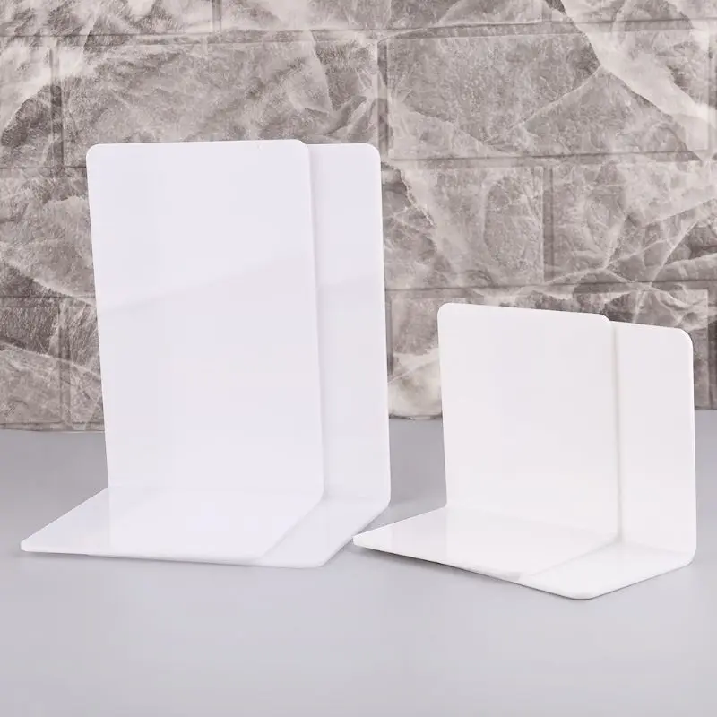 

2Pcs White Acrylic Bookends L-shaped Desk Organizer Desktop Book Holder School Stationery Office Accessories