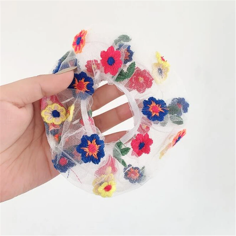 

1 pc Flower Embroidery Korean Style Fashion Scrunchies Elastic Hairband Sweet Daisy Hair Accessories For Girls Headwear Ornament