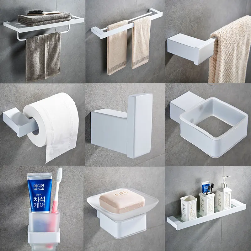 Bathroom Stainless Steel Nickel White Hardware Towel Bar Ring Paper Holder Toothbrush Bath Set Accessories | Обустройство дома