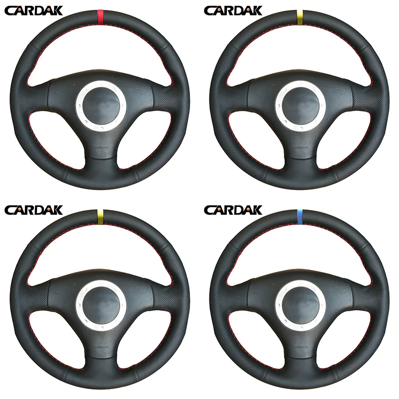 cardak black leather red marker car steering wheel covers for audi a4 b6 2002 a3 3 spoke 2000 2001 2003 audi tt 1999 2005 free global shipping