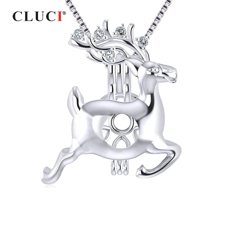 

CLUCI Silver 925 Christmas Reindeer Shape Pearl Locket Pendant Jewelry for Women 925 Sterling Silver Christmas Pendant SC341SB
