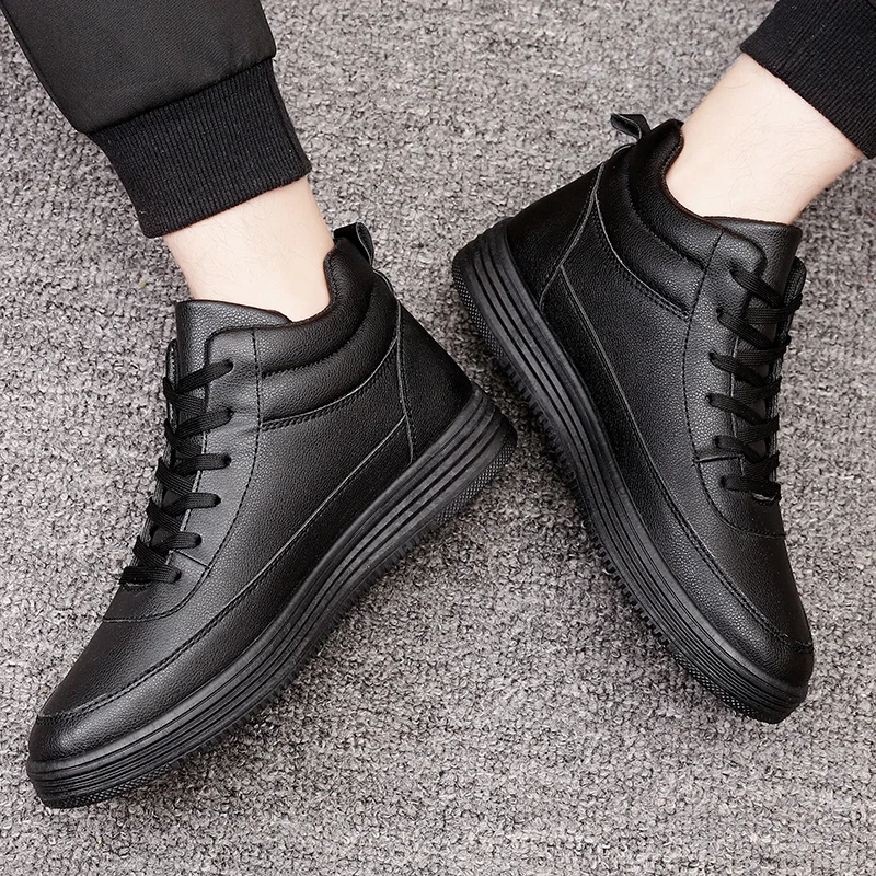 Мужские высокие кроссовки черные теплые кеды повседневная обувь для тенниса