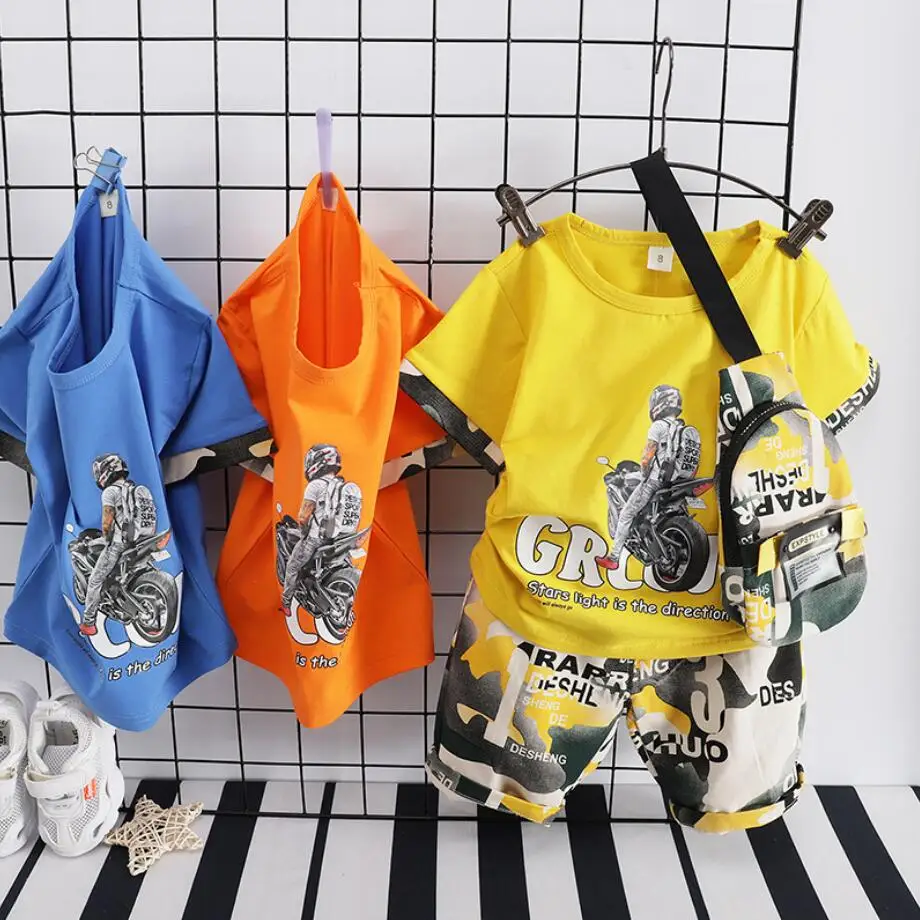 Комплект одежды для мальчиков 2021 летняя детская футболка + шорты рюкзак комплект