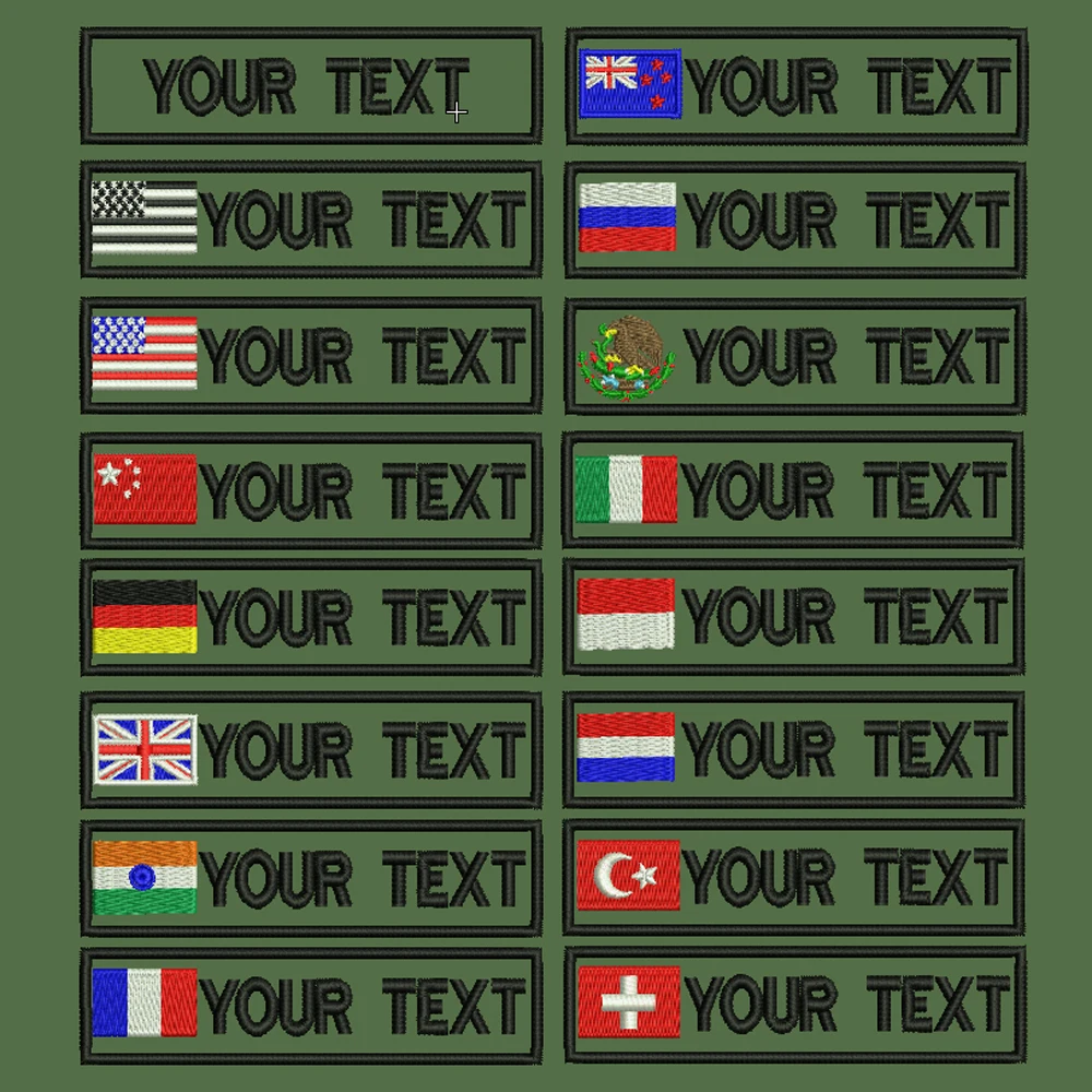 Parche bordado con nombre militar personalizado, parches verdes del ejército, bandera de EE. UU., Brasil, Francia, Reino Unido, España, holandés, china, Alemania