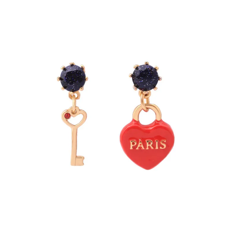 

European and American Women's Earrings Trendy Fashion Red Heart-shaped Key Face Thin Earrings Without Pierced Ear Clips Earrings