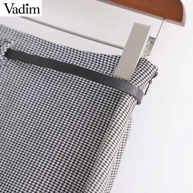 Vadim Женская Ретро клетчатая твидовая ткань длинная юбка галстук-бабочка пояса