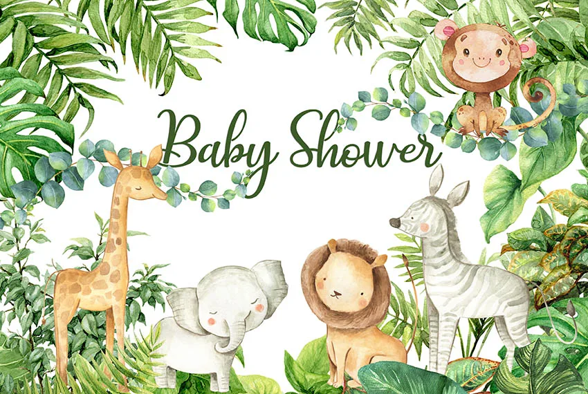 

7x5ft Baby Animals Jungle Baby Shower Safari Party Custom Wrinkle Free Photo Studio Background Backdrop Thicker Polyester Fabric