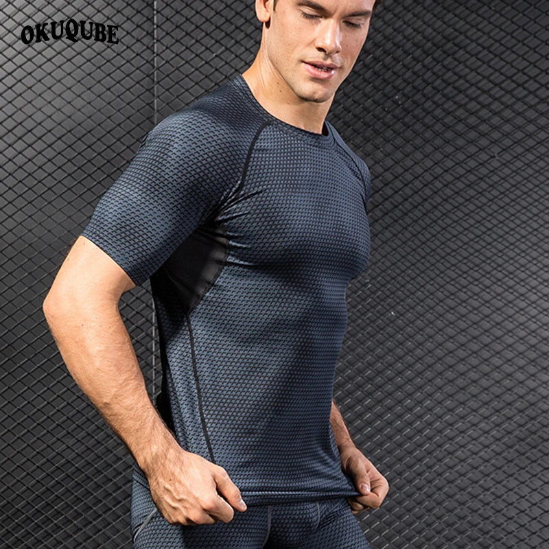 

Men Sports T-shirts Elastic Breathable Workout Clothes Top Black Gray Red White Blue Jogging Training Gym Running T-shirts S-2XL