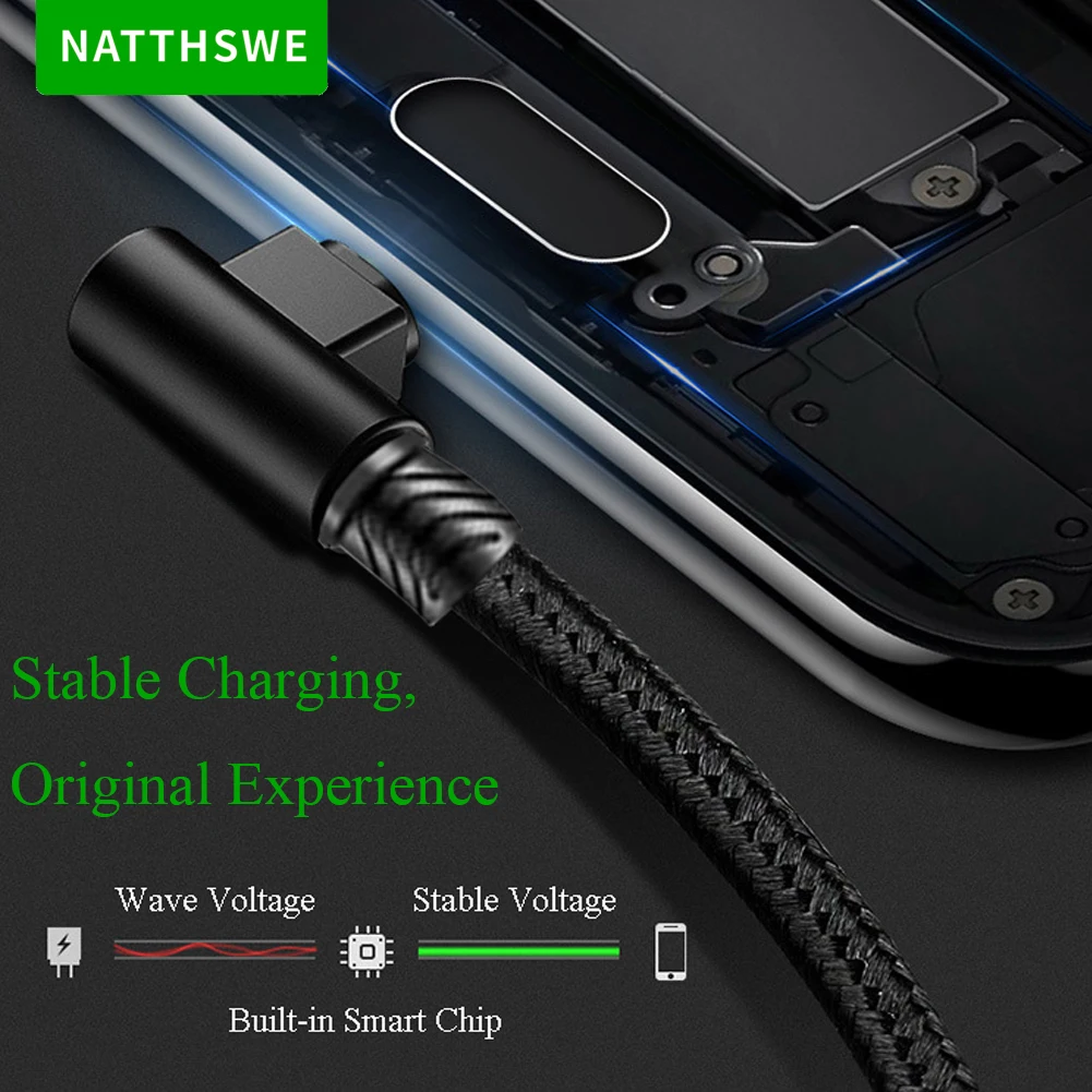 NATTHSWE 90 Degree Double Elbow Micro USB Data Cable Nylon Braided Fast Charging Line for Android Phone Short Paragraph