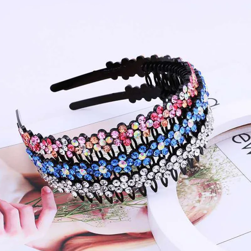 1PCS Hairband Bezel Headband Metal Double Bangs Rhinestone Hair Accessories Men Women Sports Band Hoop Top |