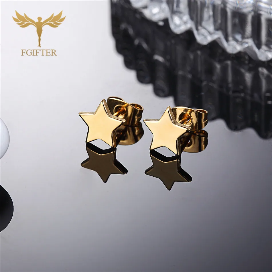 12pairs/lot Wholesale Star Earrings Set Man Woman Girl Stud Earring Gold Stainless Steel Jewelry Fashion Jewellery